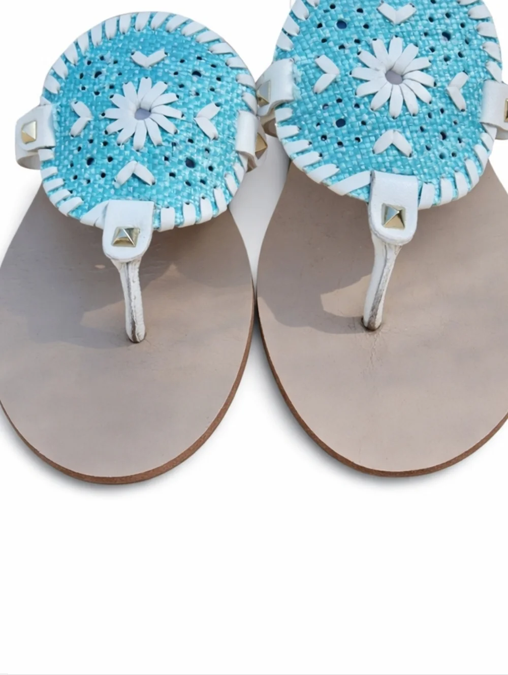 Jack Rogers Blue Turquoise Medallion Sandals Size 9 Coastal Preppy Chic - Picture 5 of 9